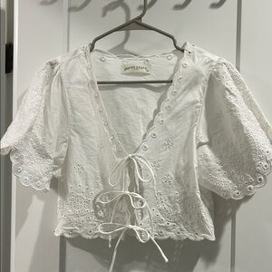 Pants Store White Eyelet Tie Front Top